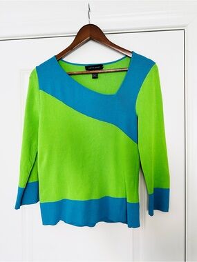 Vintage Lime Green Teal Colorblock Top Dopamine Dressing 90s Y2K Retro